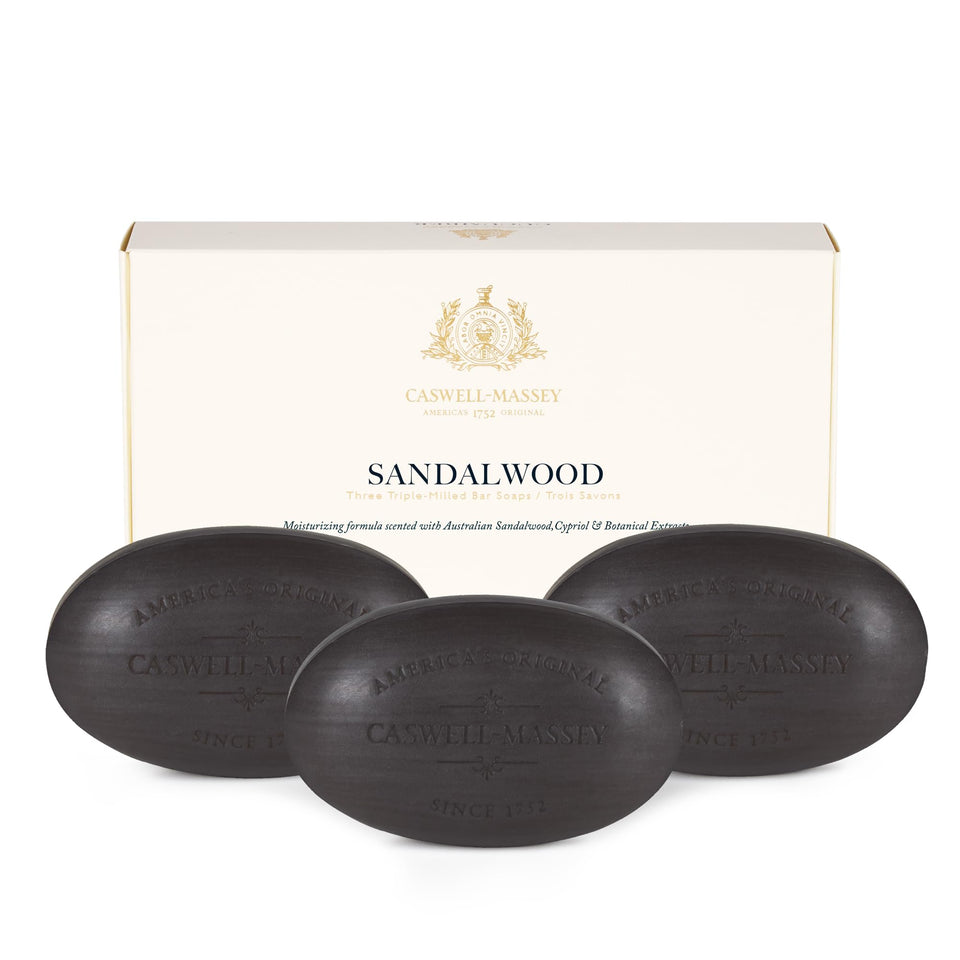 Caswell-Massey sandalwood gift set with three bars for daily cleansing
