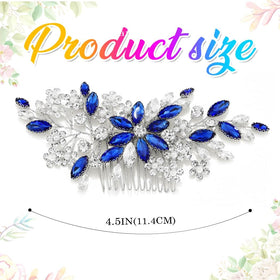 Catery blue rhinestone bridal hair comb flower design detail emphasizes graceful elegance