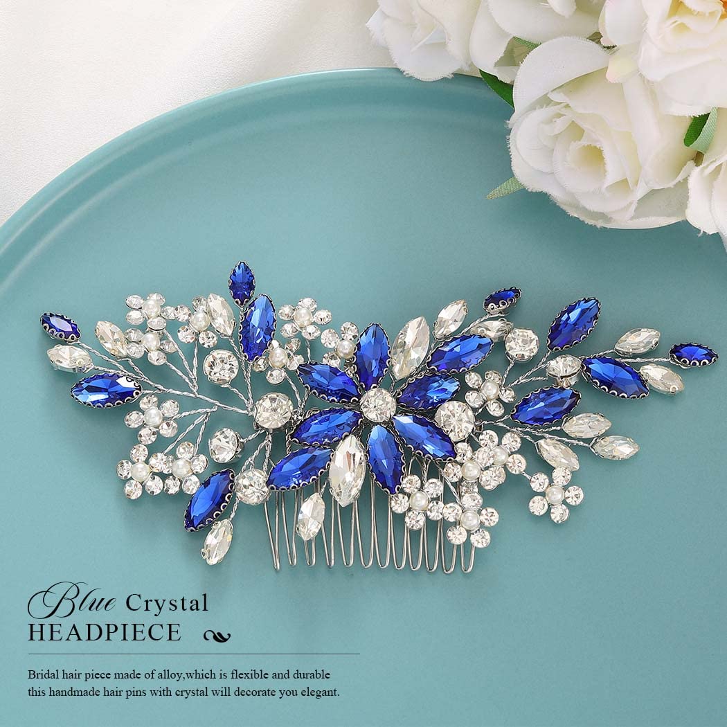 Catery blue rhinestone bridal hair comb packaged gift-ready for gifting