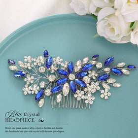 Catery blue rhinestone bridal hair comb packaged gift-ready for gifting