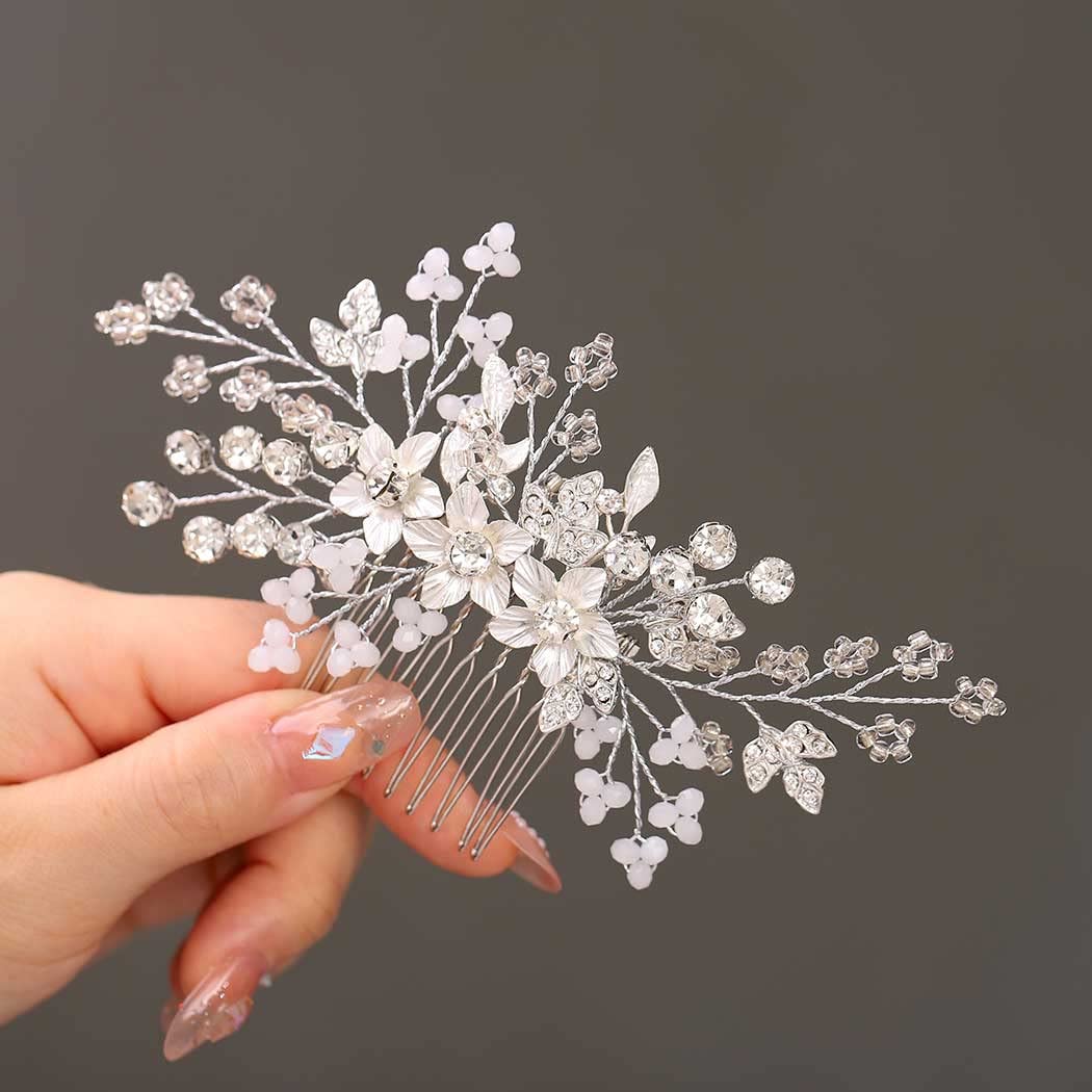 Catery bridal hair clip in silver for glamorous wedding looks.