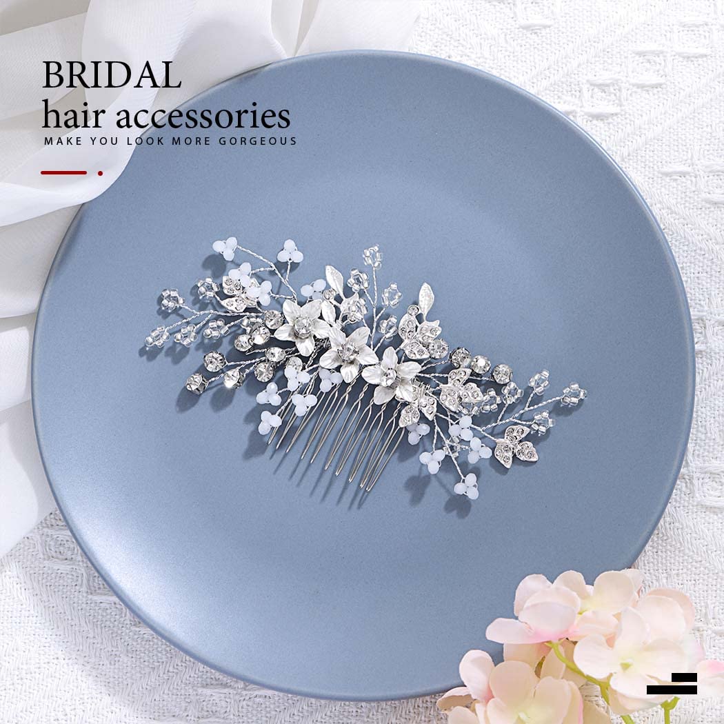Catery bridesmaids hair piece in silver adds subtle sparkle.
