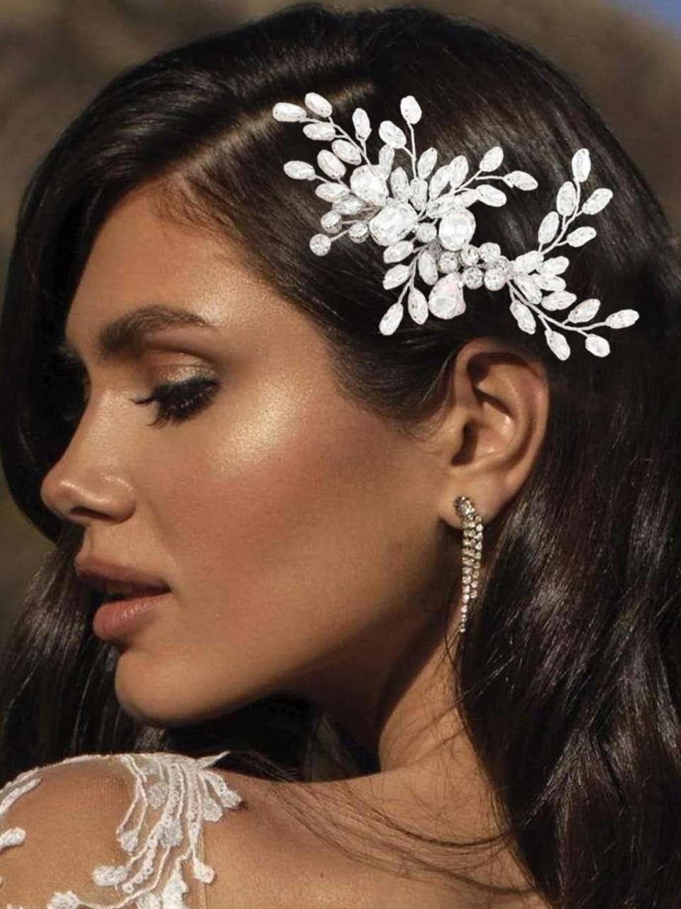 Catery crystal bridal hair comb in silver adds subtle sparkle to the wedding look