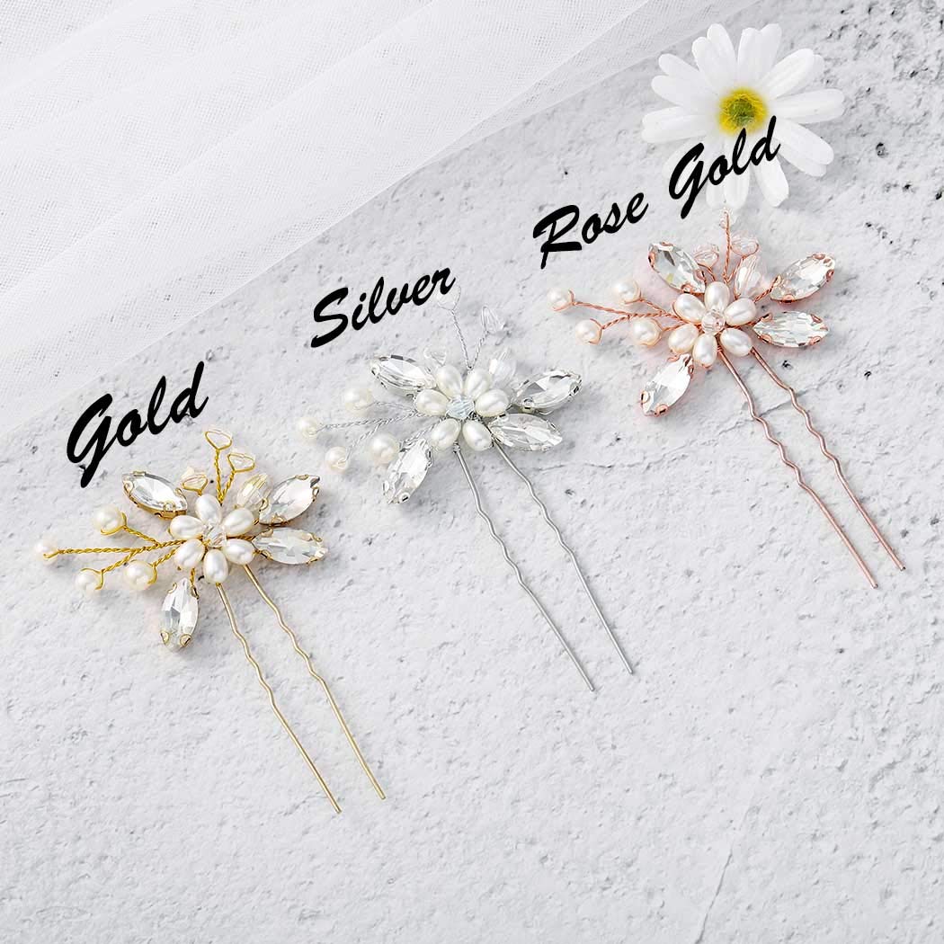 Close up of Catery pearl wedding hair clip in silver finish.