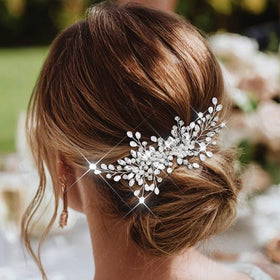 Catery bridal hair comb closeup of rhinestones catching light