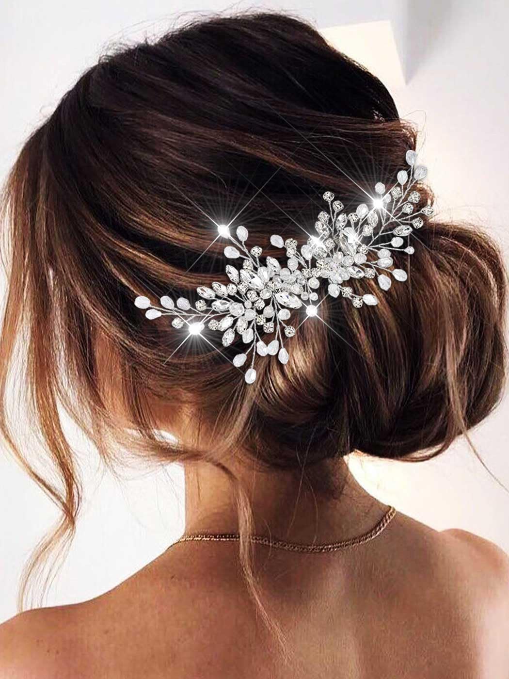 Catery Rhinestones Bridal Hair Comb in silver side view adds bridal sparkle