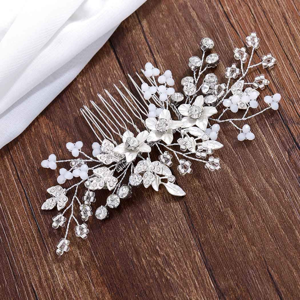 Catery silver rhinestone hair comb closeup showing sparkle.
