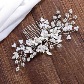 Catery silver rhinestone hair comb closeup showing sparkle.
