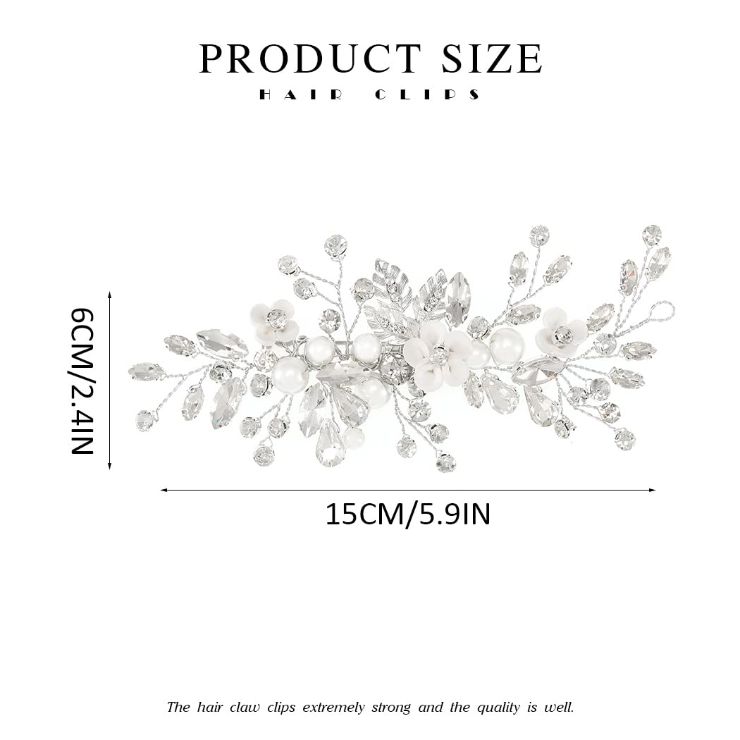 Catery silver leaf hair clip enhances the bridal hairstyle
