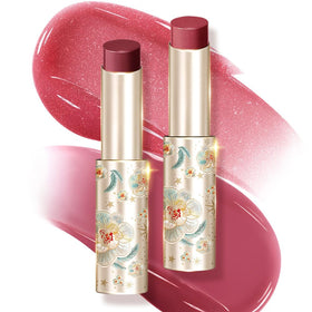 Catkin Glossy Lip Balm jar swatch showing dewy tint and smooth texture.