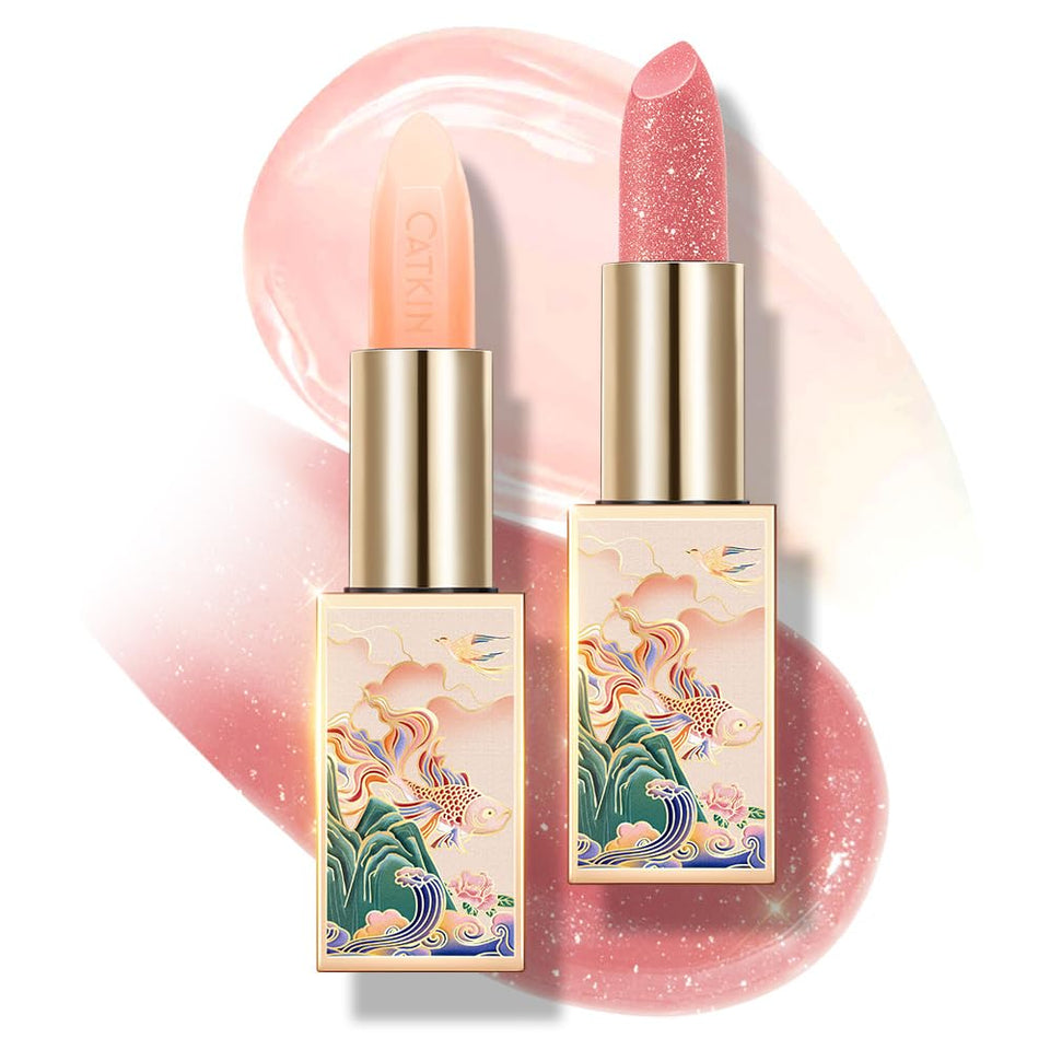 Catkin lip balm in couture case shows color-revive tech for a custom glow.