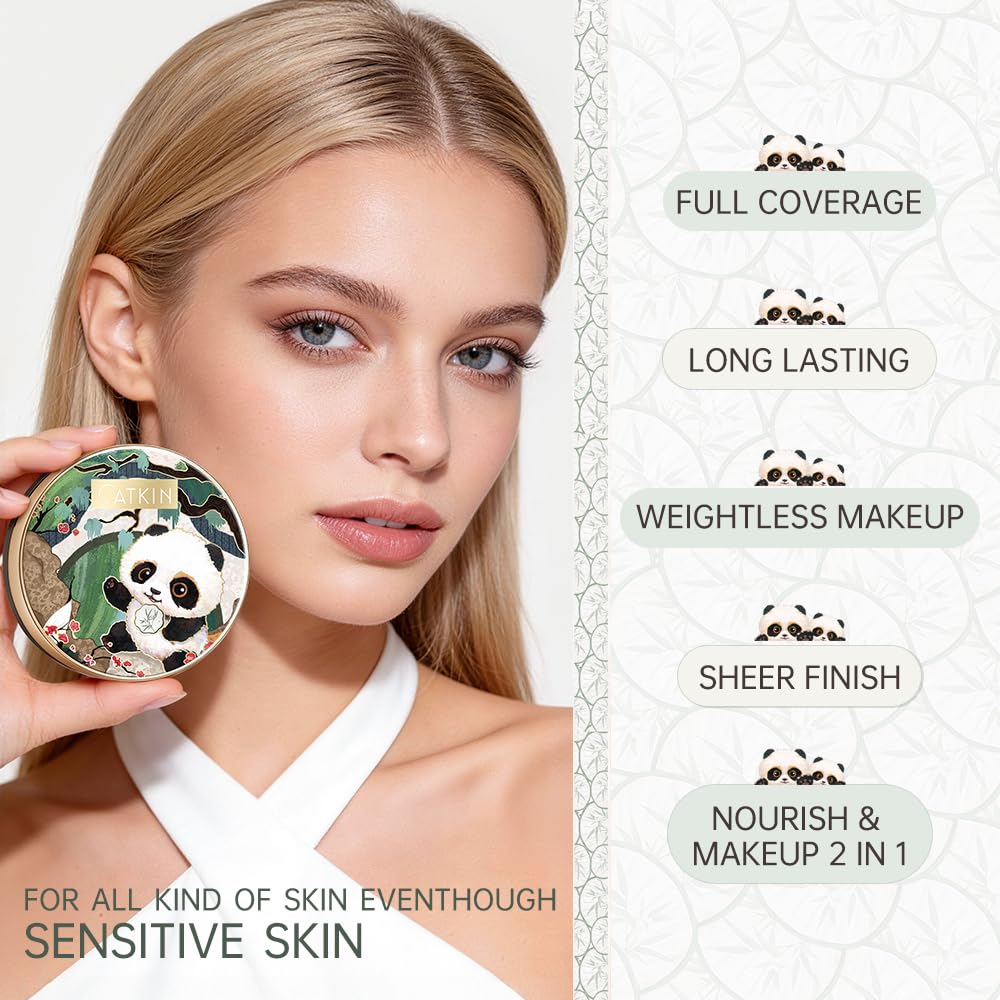 Catkin Panda Land cushion application close-up demonstrates buildable coverage for pores and blemishes