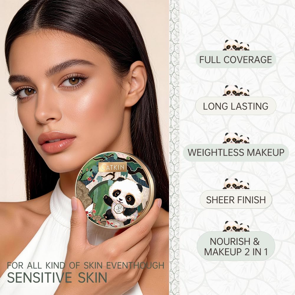 Catkin Panda Land cushion highlighting hydrating Hyaluronic acid infusion for comfort.
