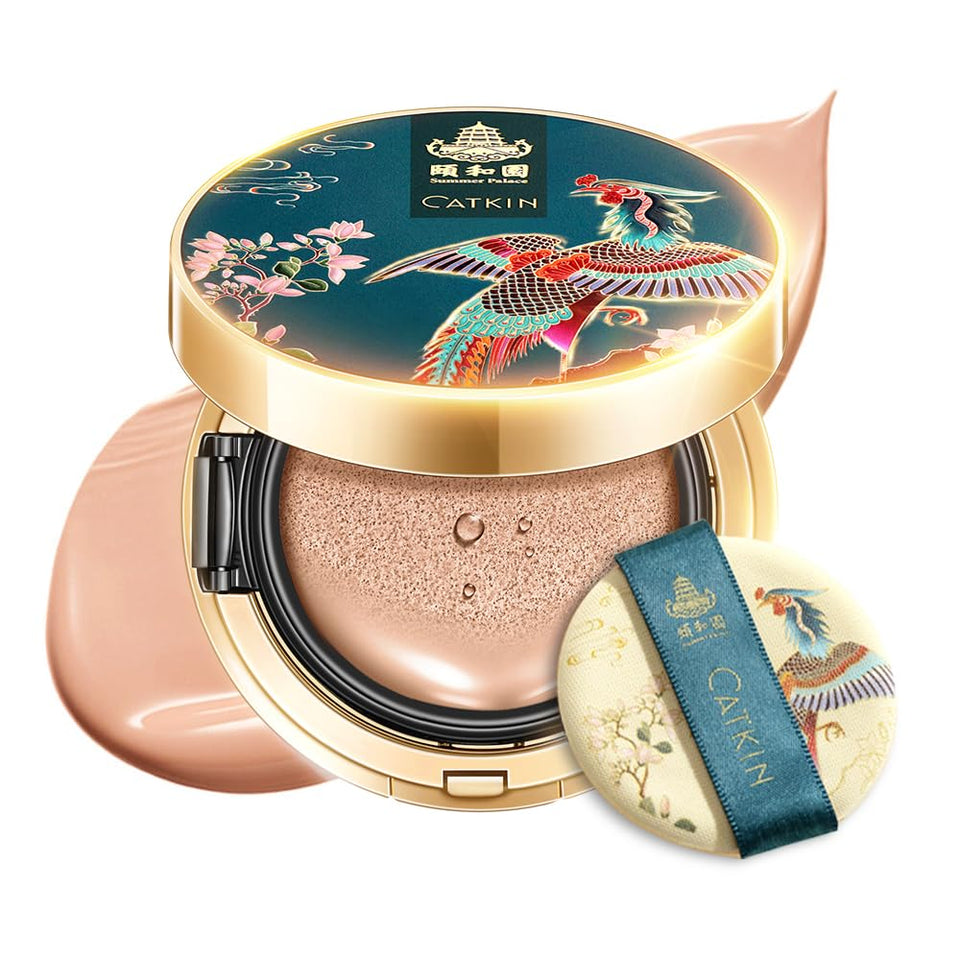 Catkin Phoenix Cushion compact case close-up for on-the-go base makeup touch-ups.