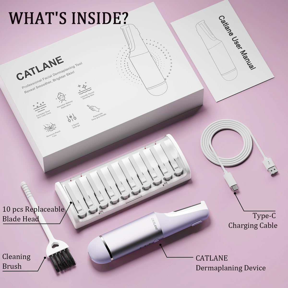 CatLane ergonomic handle supports comfortable at-home skincare sessions.