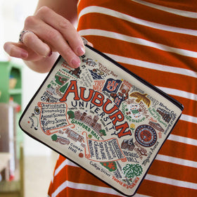 Catstudio Auburn University zipper pouch interior, organized for makeup brushes and small tools.