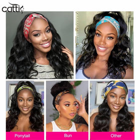 Catti headband wig with four combs attachment for secure placement