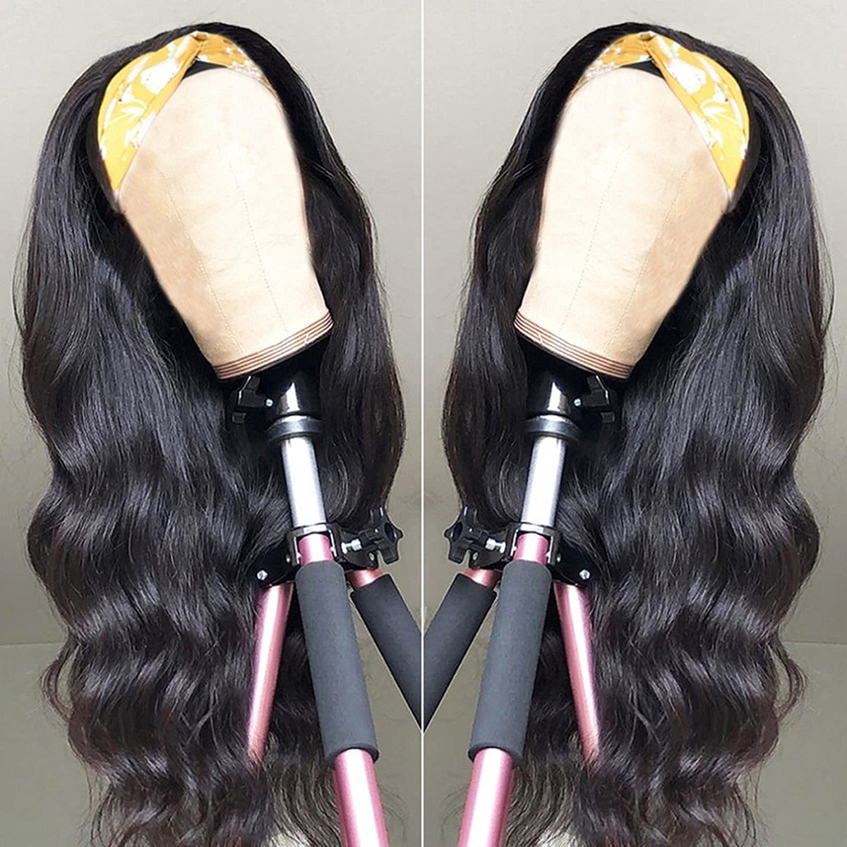 Catti headband wig natural color close-up displays authentic shade compatible with many outfits.