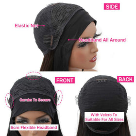 Catti headband wig velcro snapping design close-up highlights secure, glueless wear.