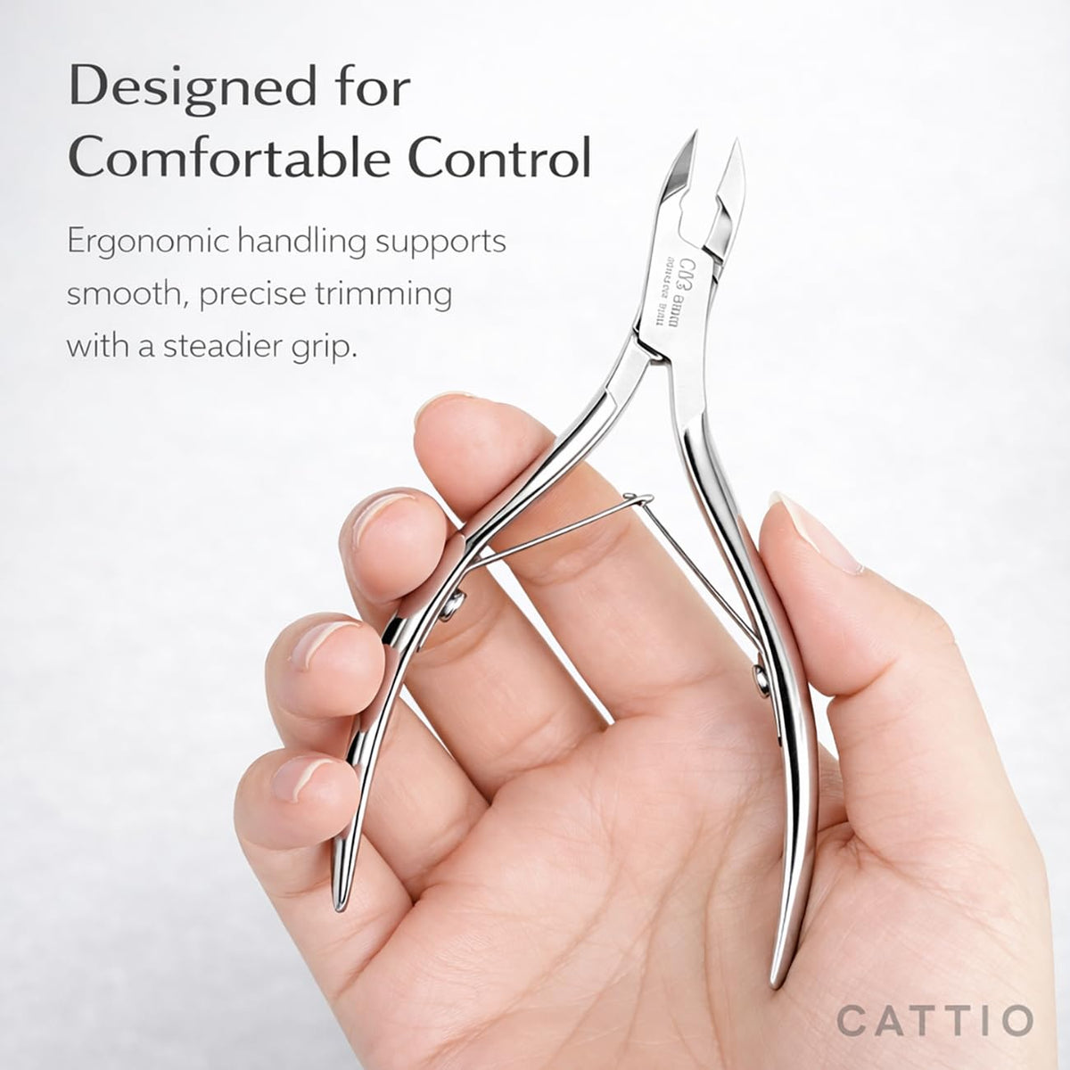 Cattio cuticle trimmer with pusher and cutter compact set for home manicure.