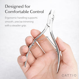 Cattio cuticle trimmer with pusher and cutter compact set for home manicure.