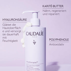 Caudalie lotion swirl on skin—fast-absorbing hydration.