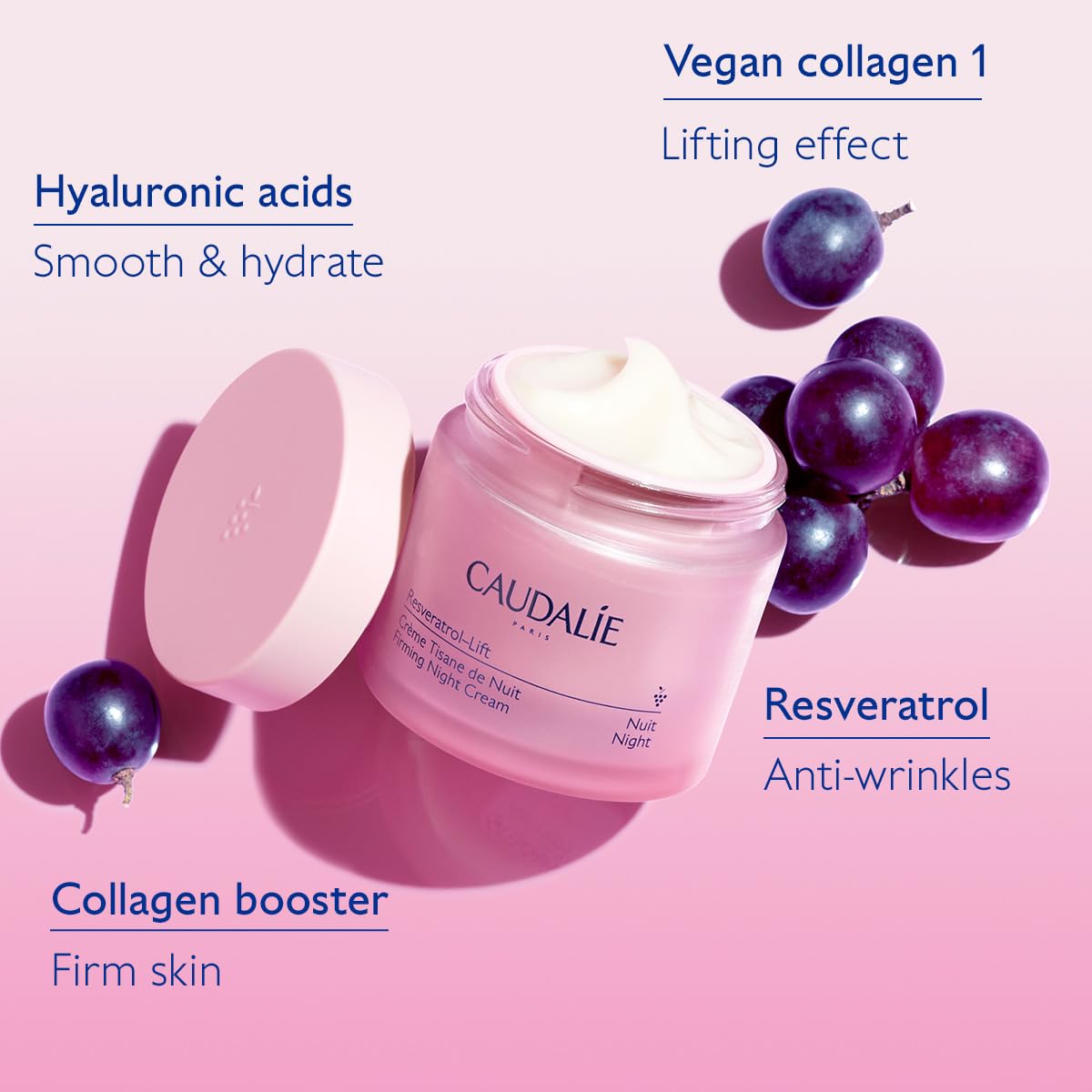 Caudalie Resveratrol-Lift cream texture shown on a swatch