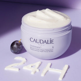 Shea butter component emphasized for deep hydration in Caudalie balm.