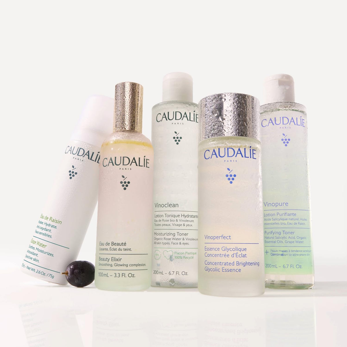 Caudalie Vinoclean features Vinolevure and rose water for soothing prep