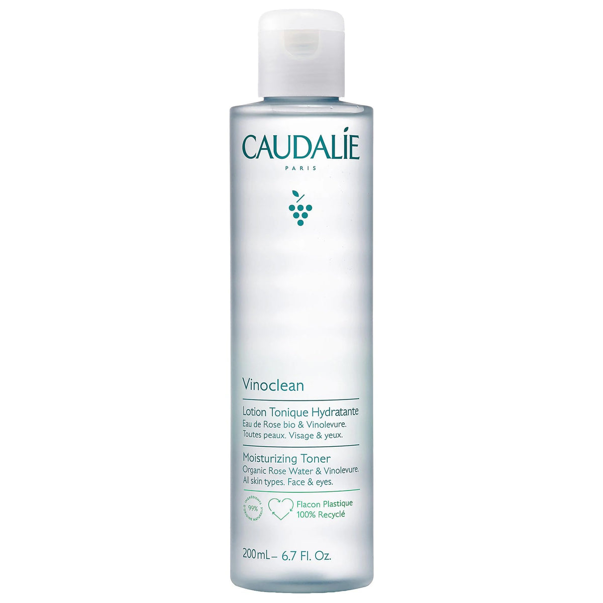 Caudalie Vinoclean Moisturizing Toner bottle with rose water for gentle hydration