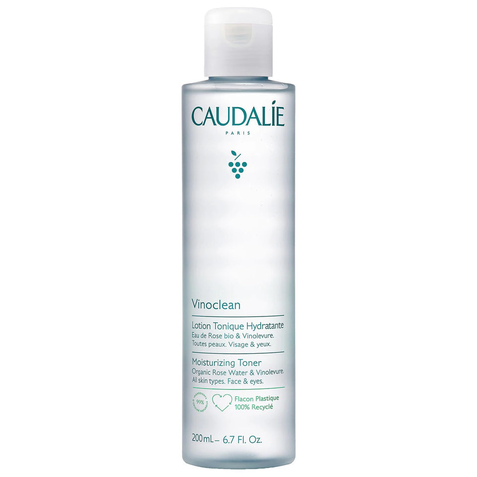 Caudalie Vinoclean Moisturizing Toner bottle with rose water for gentle hydration