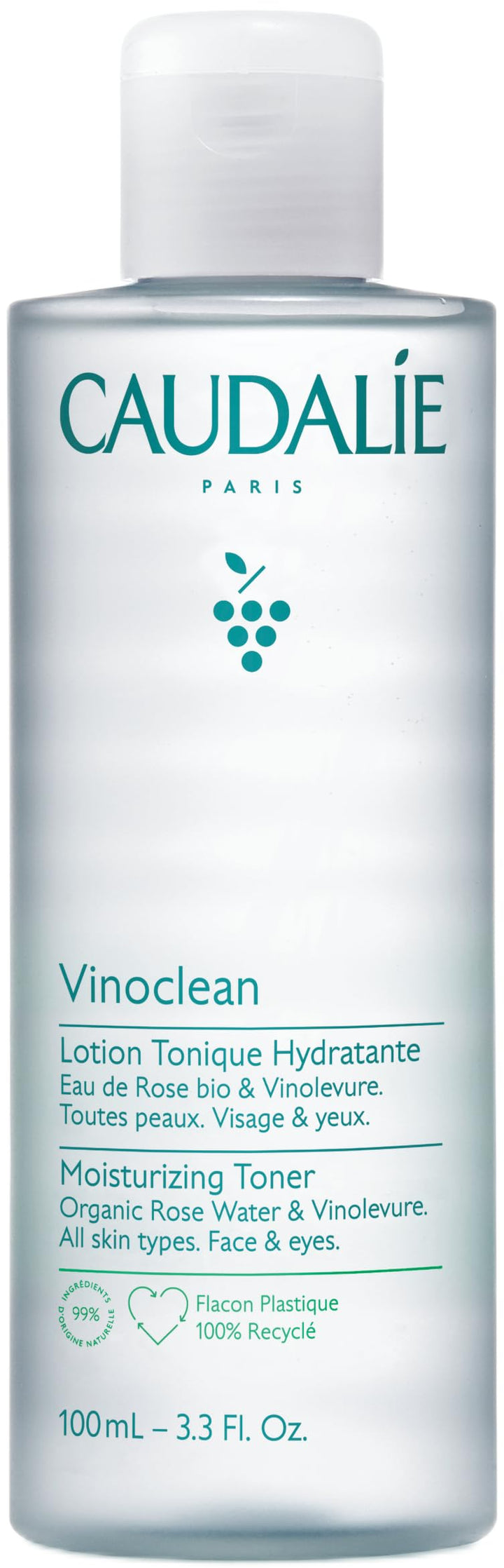 Caudalie Vinoclean Moisturizing Toner bottle delivers gentle hydration and soft skin