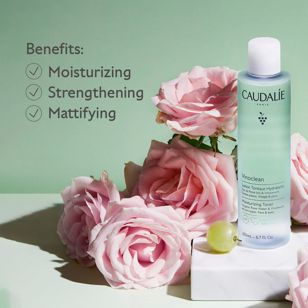 Caudalie Vinoclean Moisturizing Toner ingredients highlight refreshing skin prep