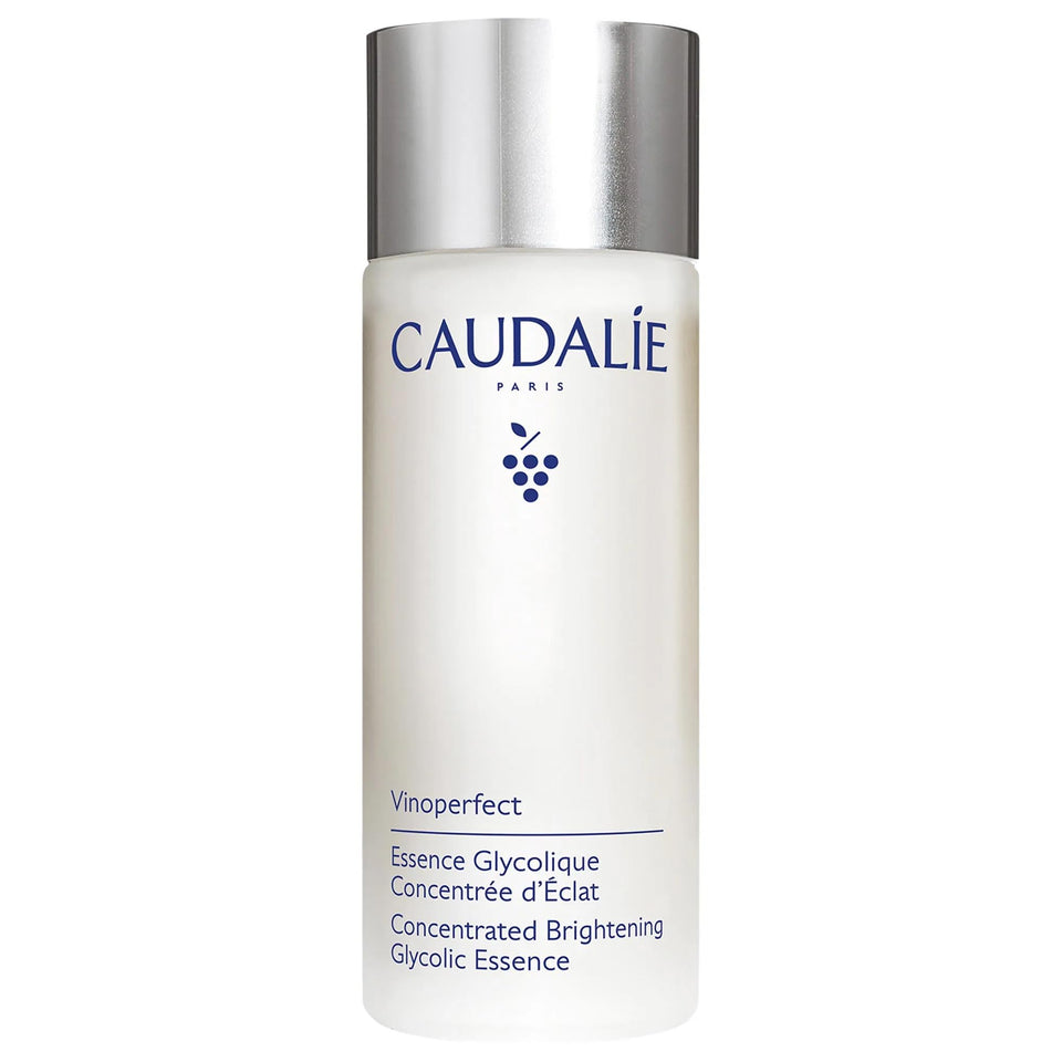 Caudalie Vinoperfect Brightening Essence bottle highlighted for radiant skin prep.