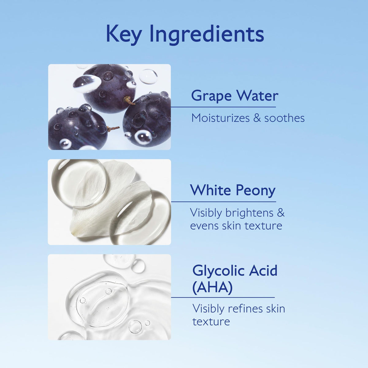Ingredients close-up showing glycolic action in Vinoperfect Essence.