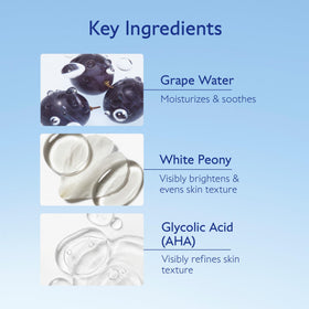 Ingredients close-up showing glycolic action in Vinoperfect Essence.