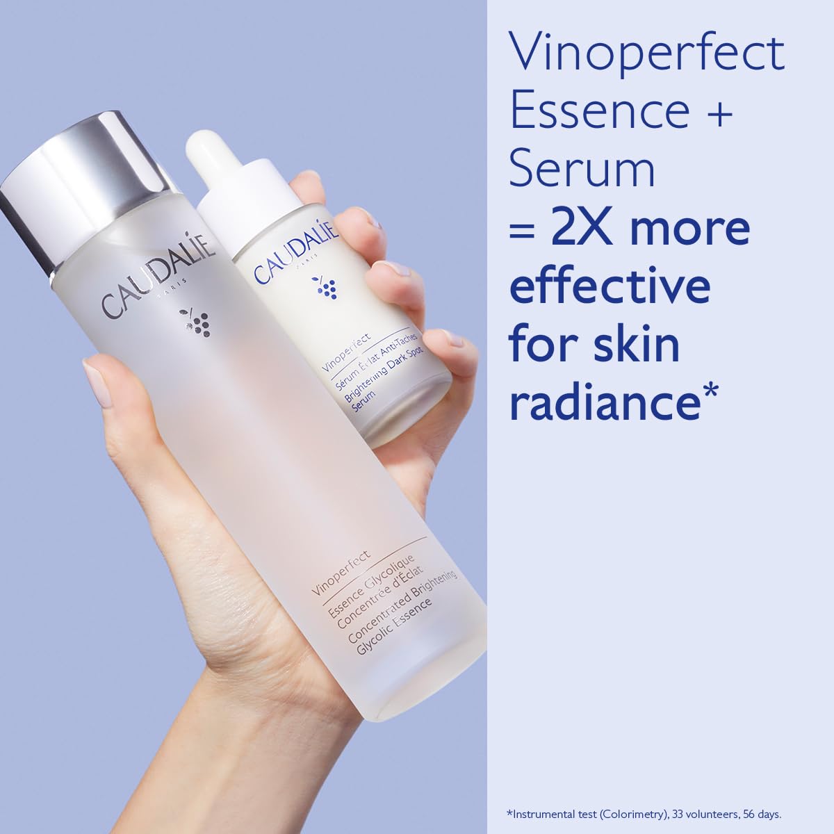 Glycolic acid listed among Vinoperfect Brightening Essence ingredients for exfoliation.