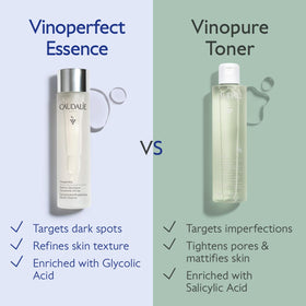 White peony and grape water elements in Vinoperfect Brightening Essence for brightening and hydrating.