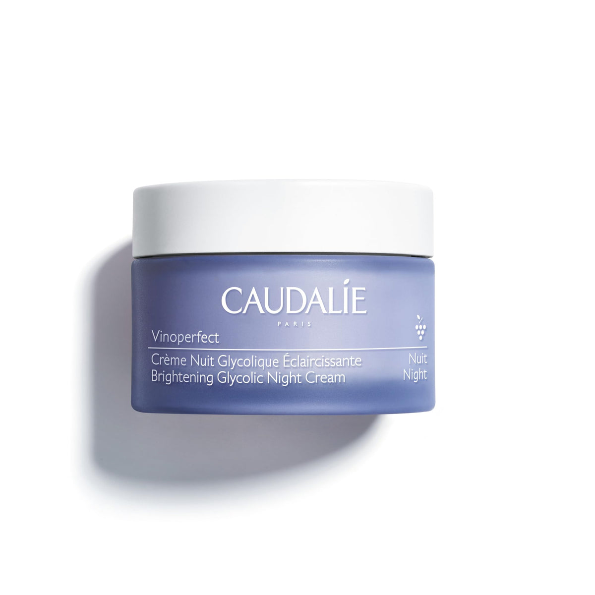 Caudalie Vinoperfect night cream jar closeup showing rich texture for nighttime brightening