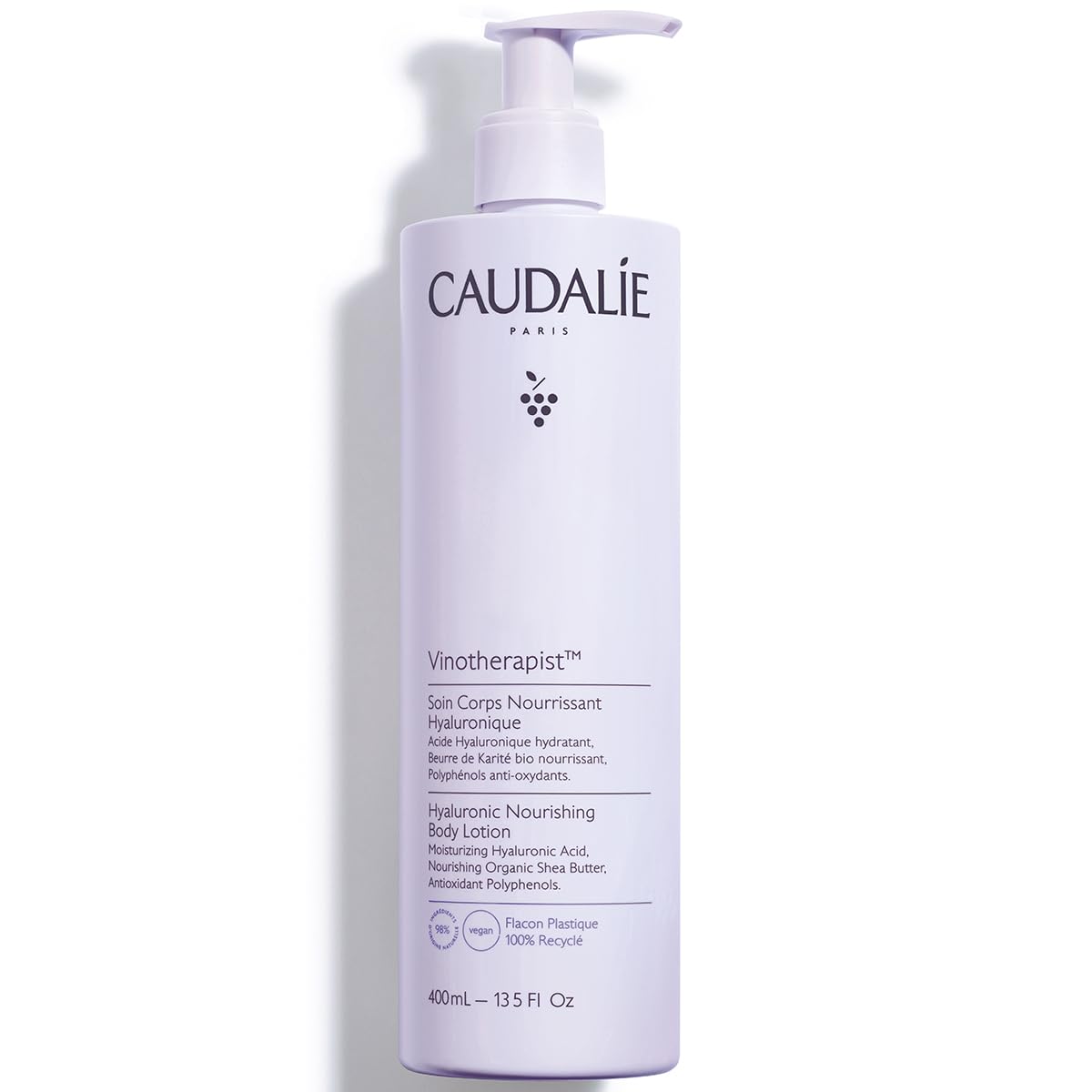 Caudalie Vinotherapist bottle close-up, emphasizing long-lasting hydration.