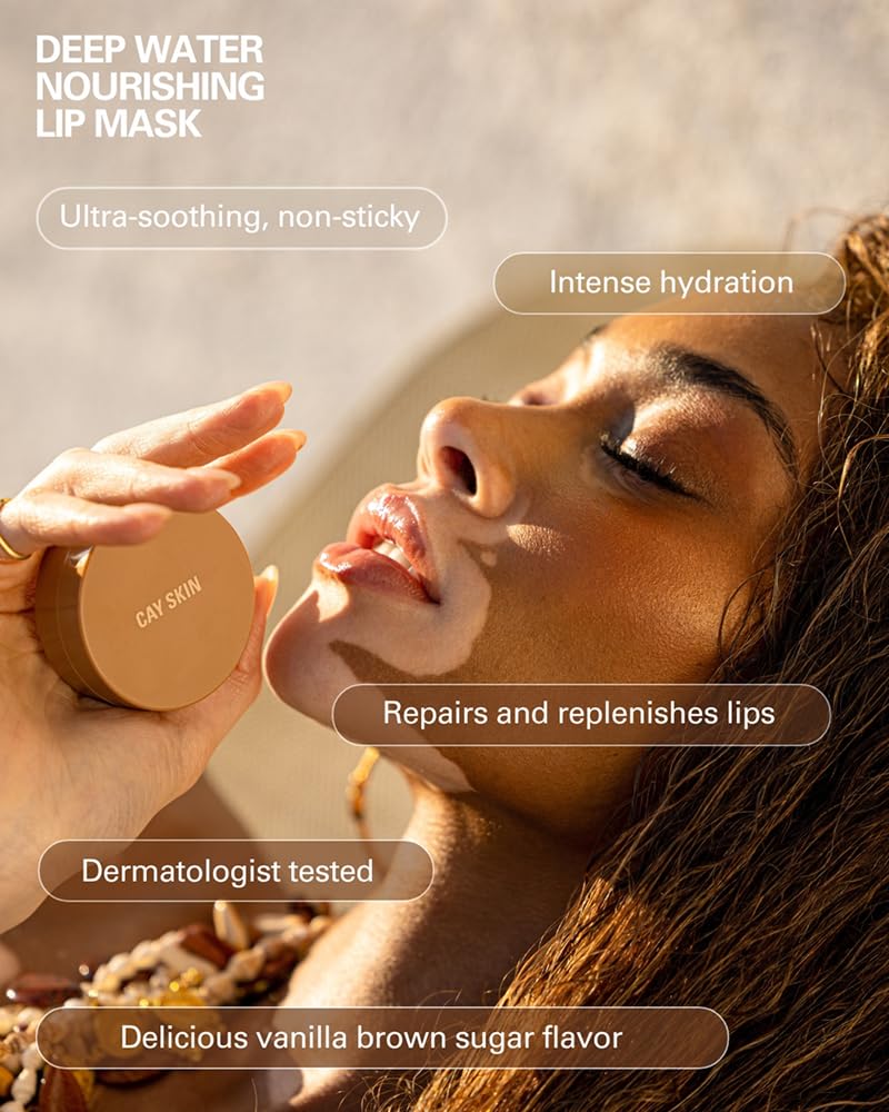 Cay Skin Deepwater Lip Mask with a sheer glossy finish on lips