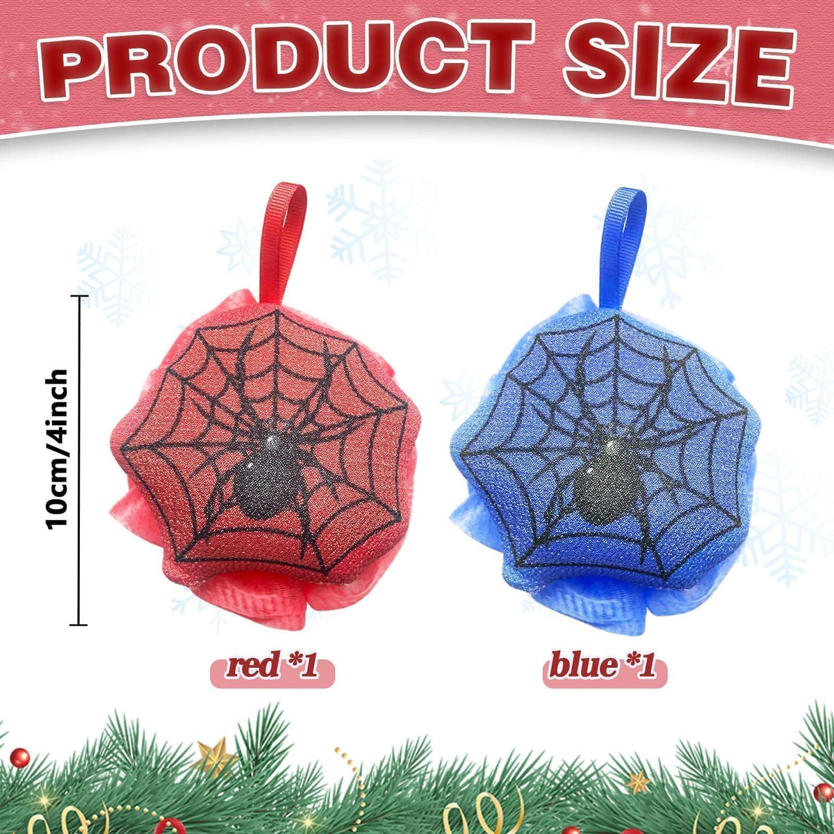 Cayivran spider shower loofah highlights ergonomic grip and soft mesh for all skin types.