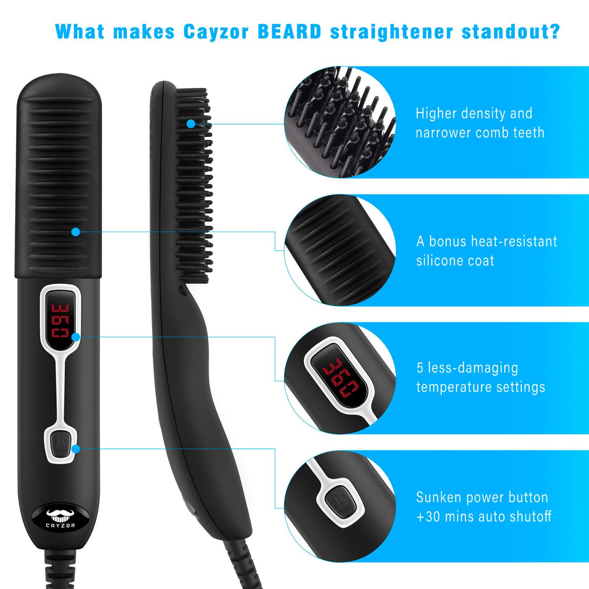 Cayzor Beard Straightener Comb compact carrying pouch for travel-ready design