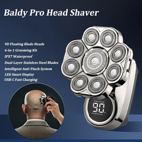 CBDYWVR Bawldy Pro head shaver with attachments display for versatile grooming.