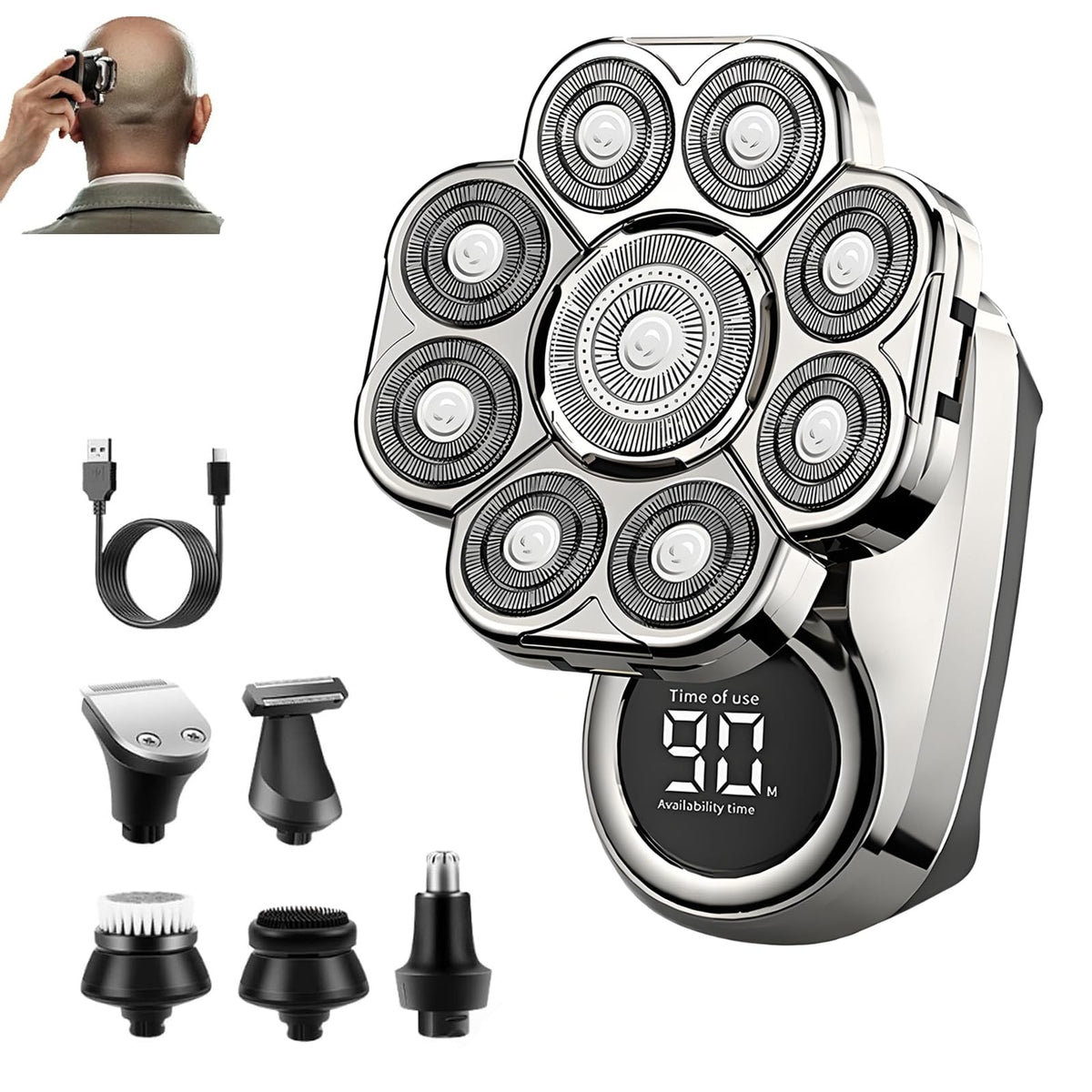 CBDYWVR Bawldy Pro head shaver front view shows ergonomic grip for precise bald shaving.