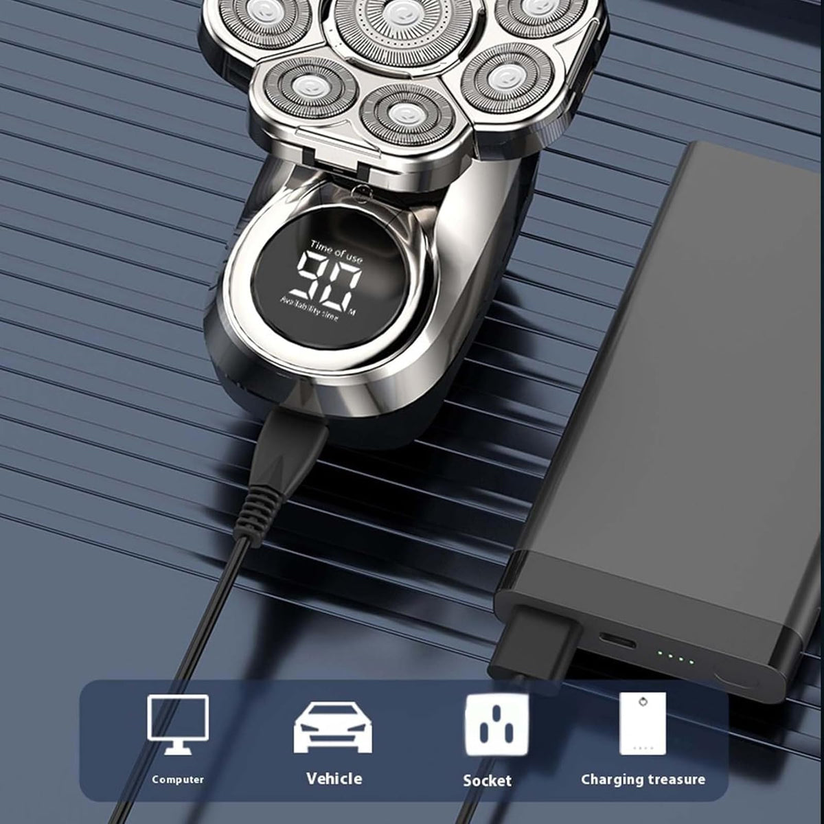 CBDYWVR Bawldy Pro head shaver LED display clearly shows battery level and status.