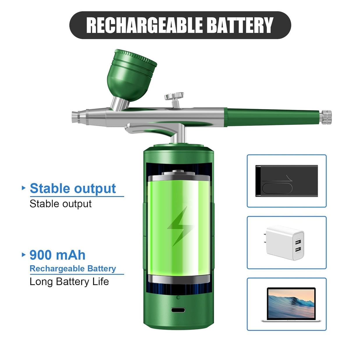 CBVCBV airbrush compressor in green, compact and powerful for on-the-go use.
