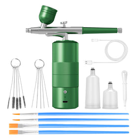CBVCBV airbrush kit in green on display, showing compact high-performance design for nails and crafts.