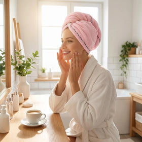 CC CAIHONG microfiber towel in action during drying at bathroom sink