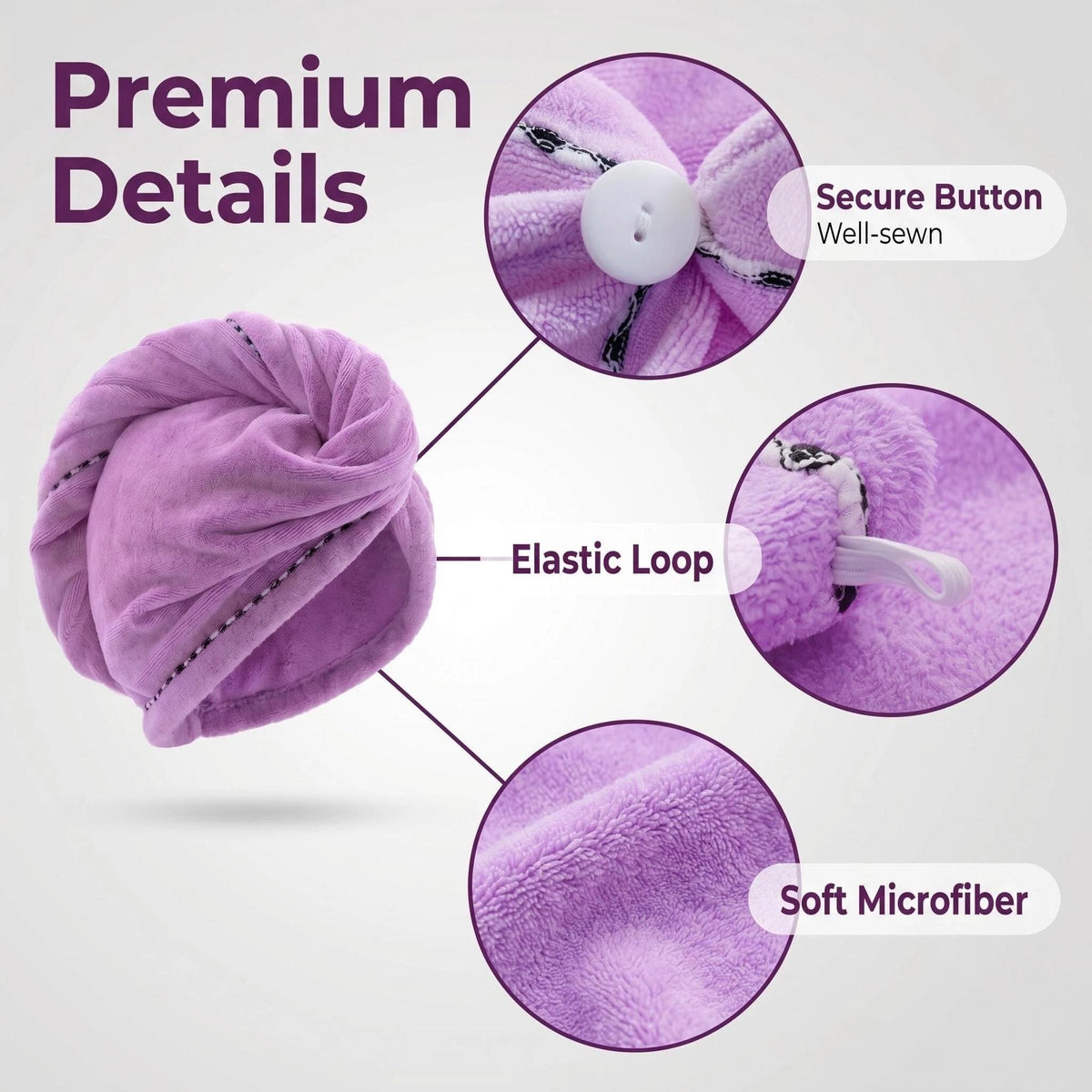 CC CAIHONG microfiber hair towel purple pack showing four-color set for travel convenience